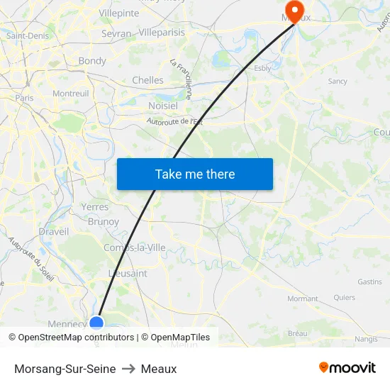 Morsang-Sur-Seine to Meaux map