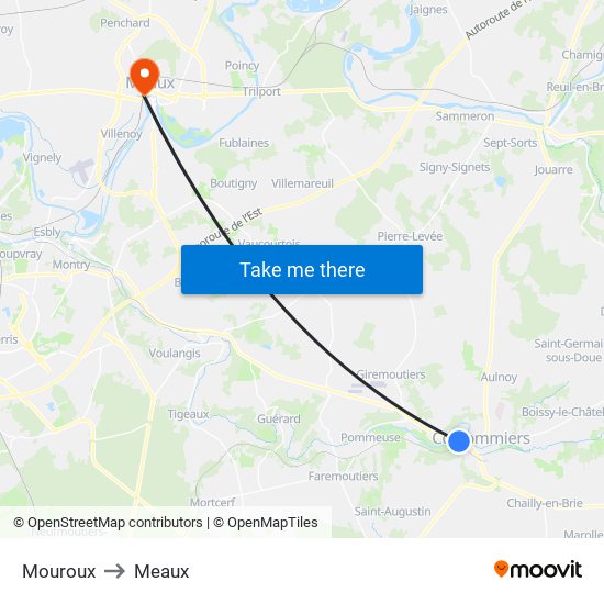 Mouroux to Meaux map