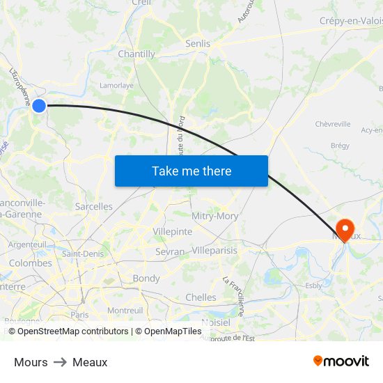 Mours to Meaux map