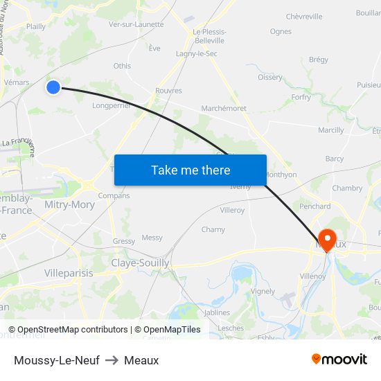 Moussy-Le-Neuf to Meaux map