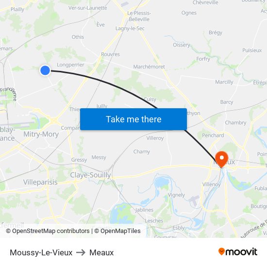 Moussy-Le-Vieux to Meaux map