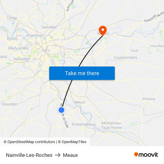 Nainville-Les-Roches to Meaux map
