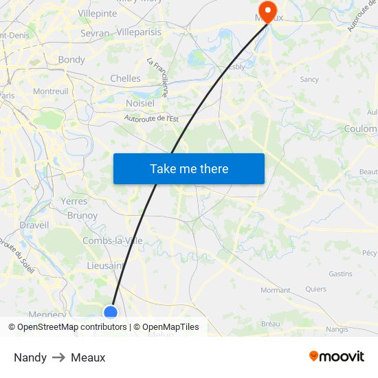 Nandy to Meaux map