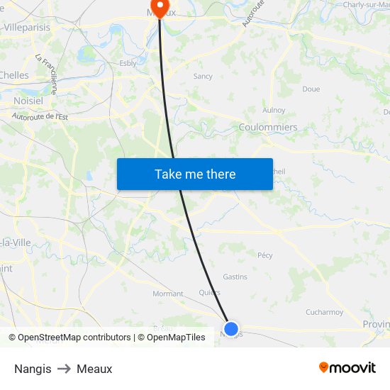 Nangis to Meaux map