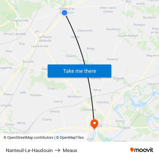 Nanteuil-Le-Haudouin to Meaux map