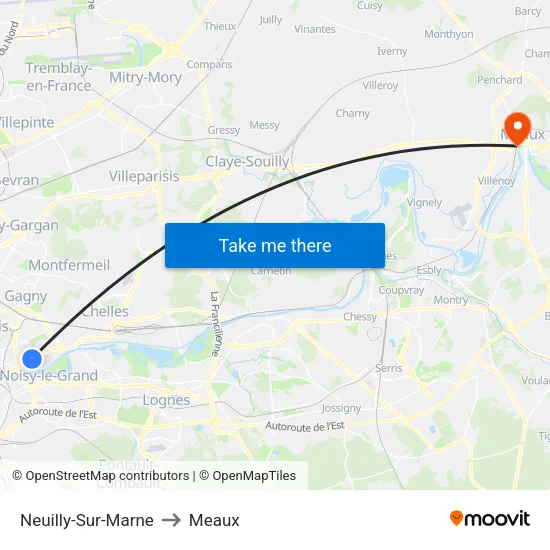 Neuilly-Sur-Marne to Meaux map