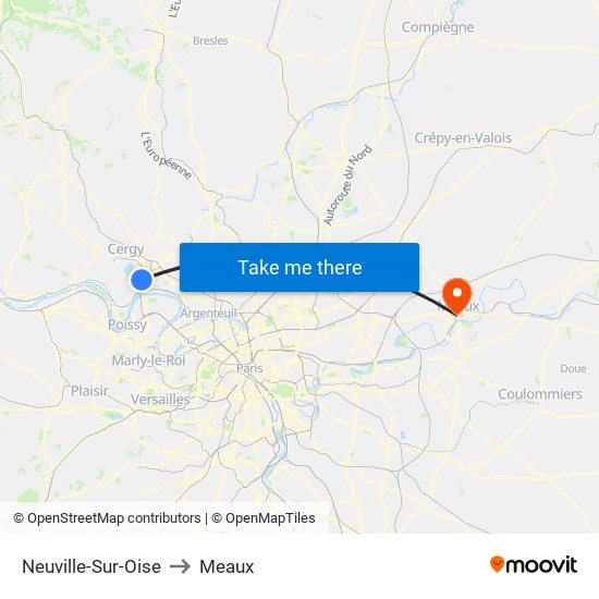 Neuville-Sur-Oise to Meaux map