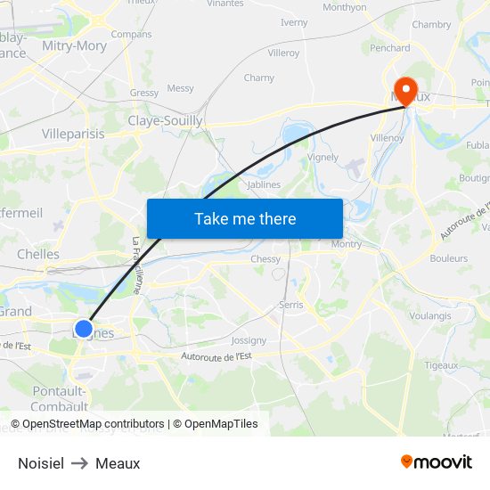 Noisiel to Meaux map