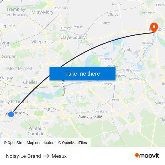 Noisy-Le-Grand to Meaux map