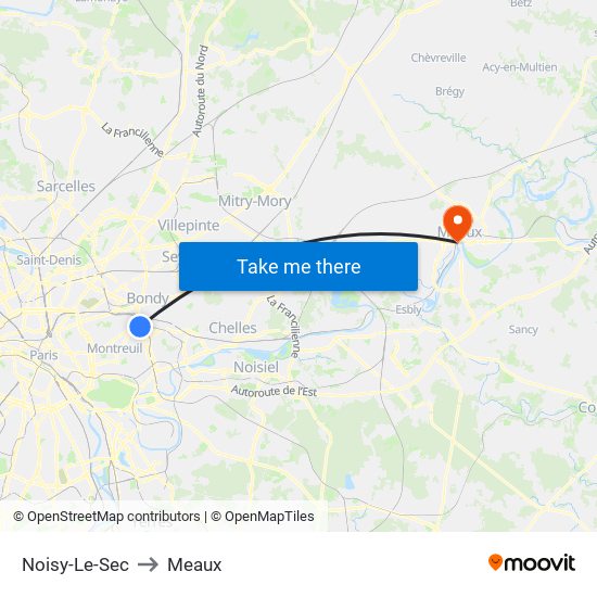 Noisy-Le-Sec to Meaux map