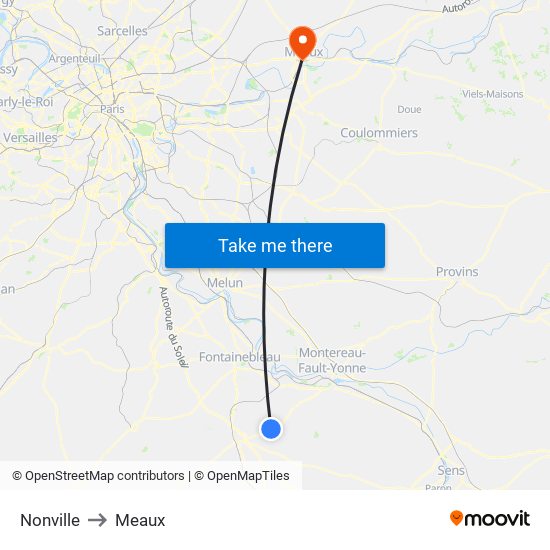 Nonville to Meaux map
