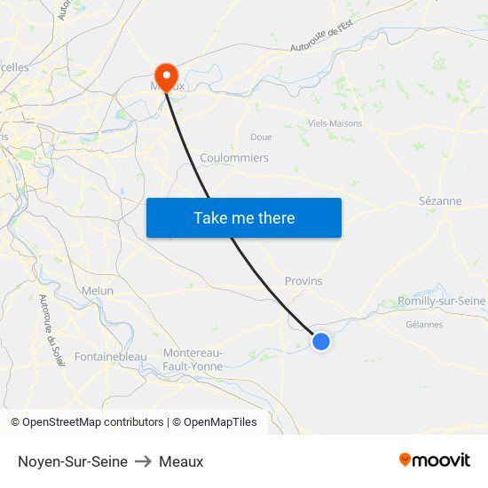 Noyen-Sur-Seine to Meaux map
