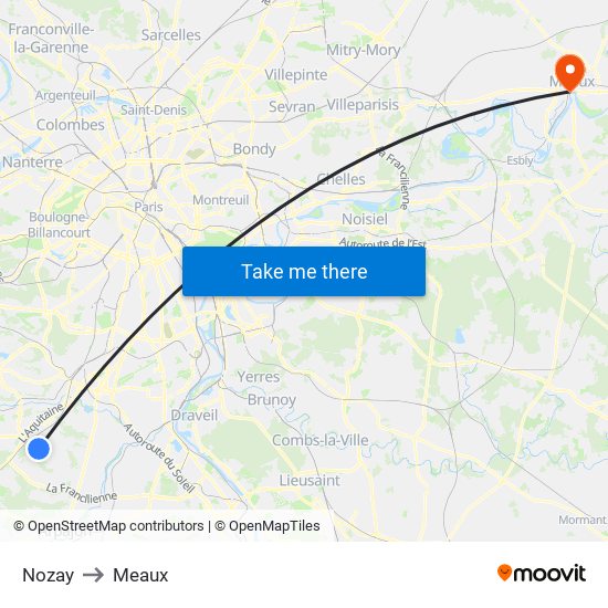 Nozay to Meaux map