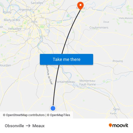 Obsonville to Meaux map