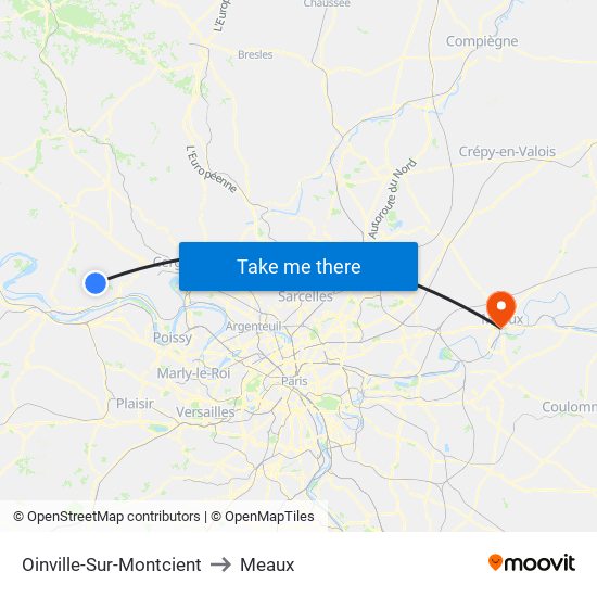 Oinville-Sur-Montcient to Meaux map