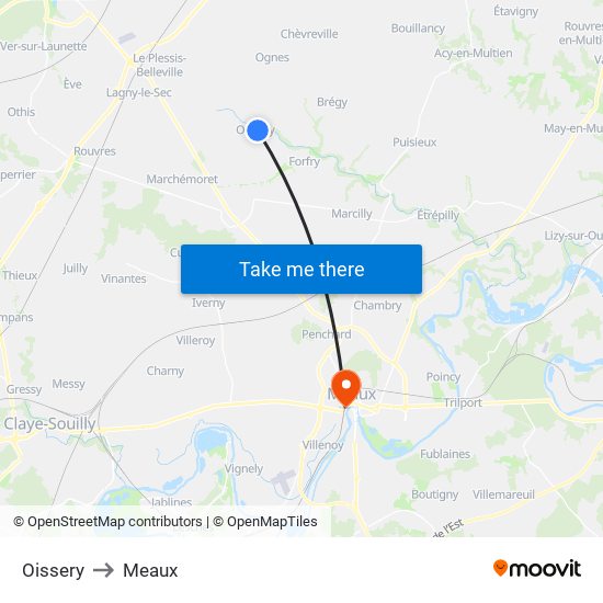 Oissery to Meaux map