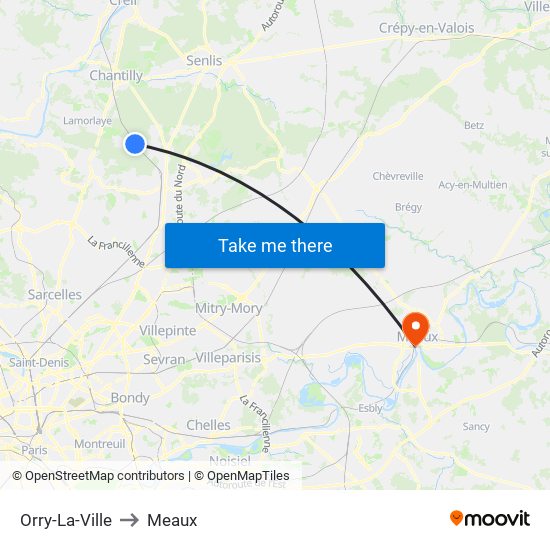 Orry-La-Ville to Meaux map