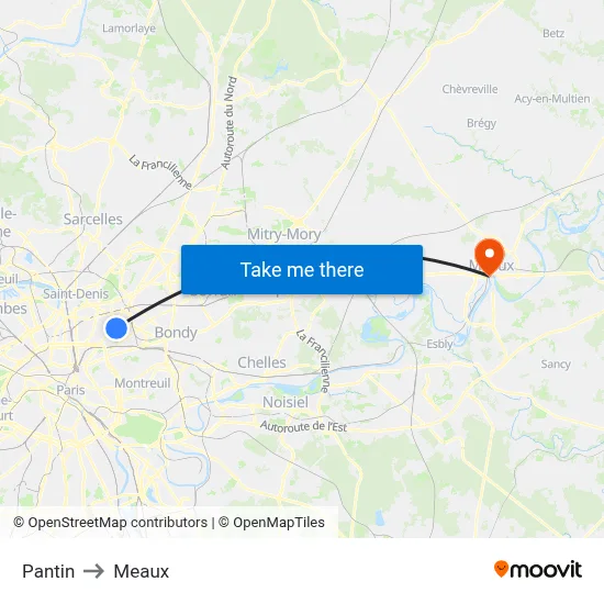 Pantin to Meaux map