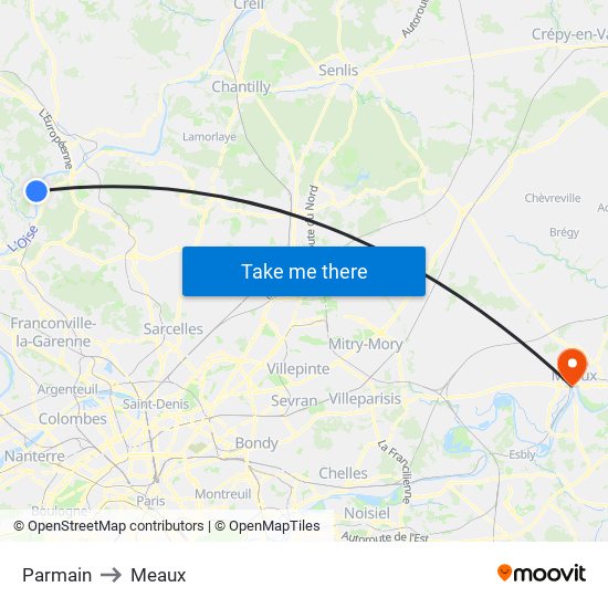Parmain to Meaux map