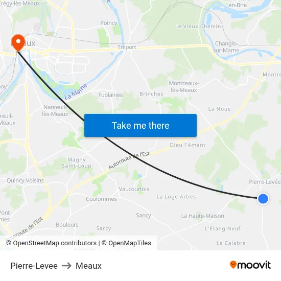 Pierre-Levee to Meaux map