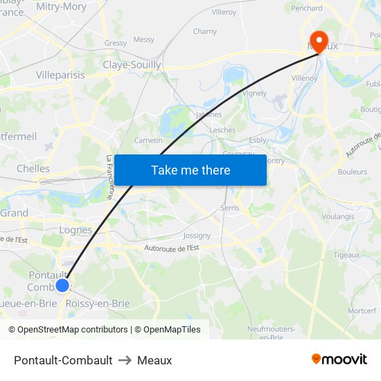 Pontault-Combault to Meaux map