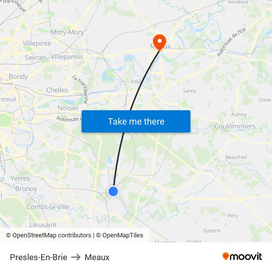 Presles-En-Brie to Meaux map