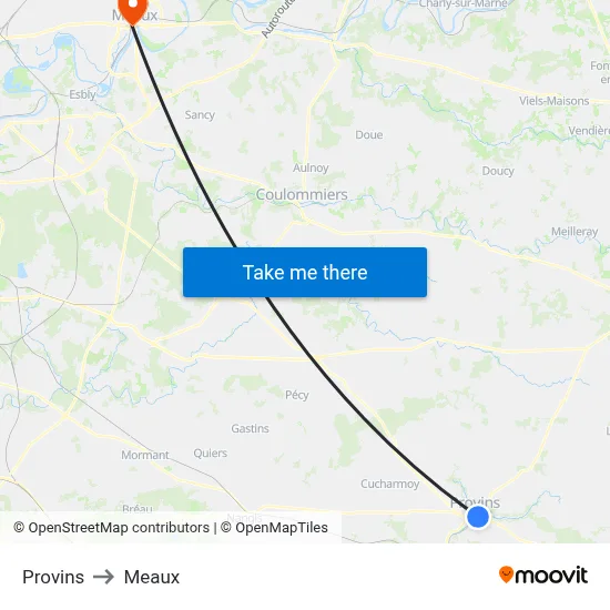 Provins to Meaux map