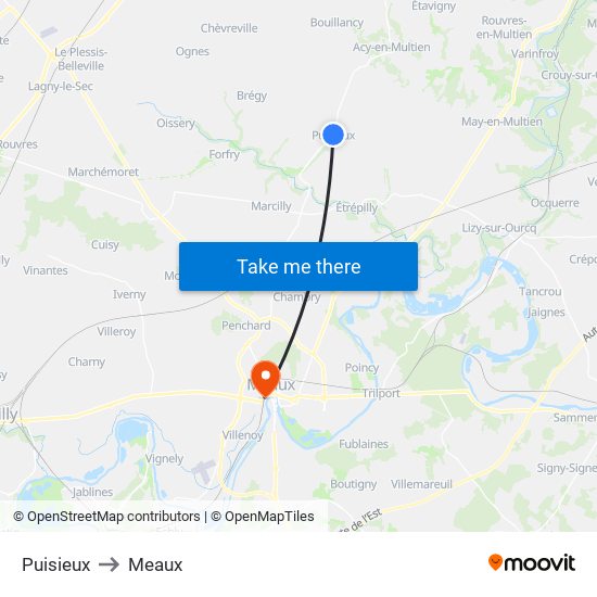 Puisieux to Meaux map