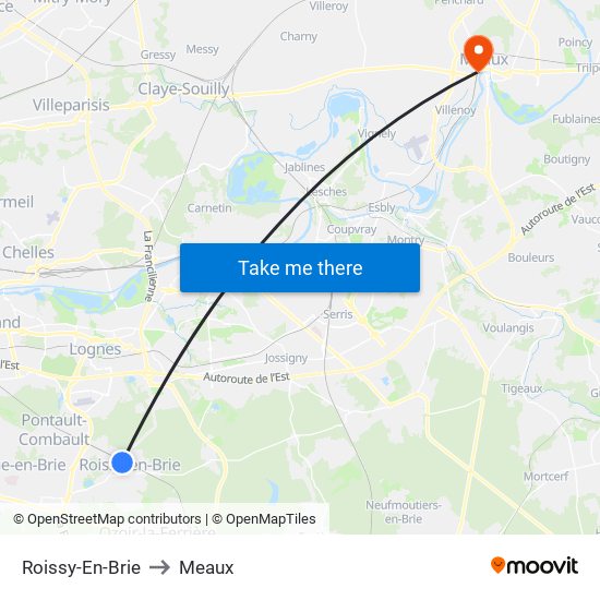 Roissy-En-Brie to Meaux map