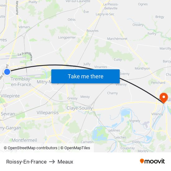 Roissy-En-France to Meaux map