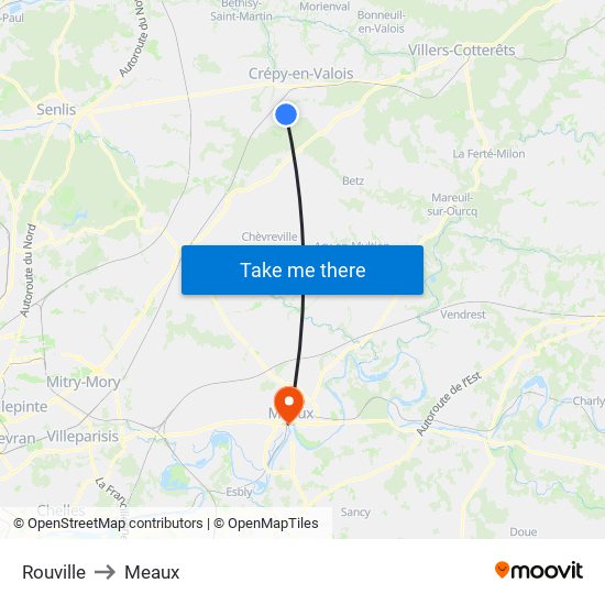 Rouville to Meaux map