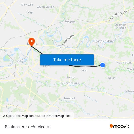 Sablonnieres to Meaux map