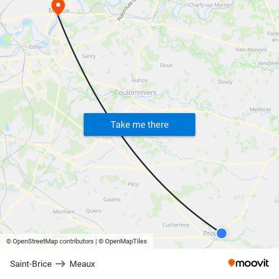Saint-Brice to Meaux map