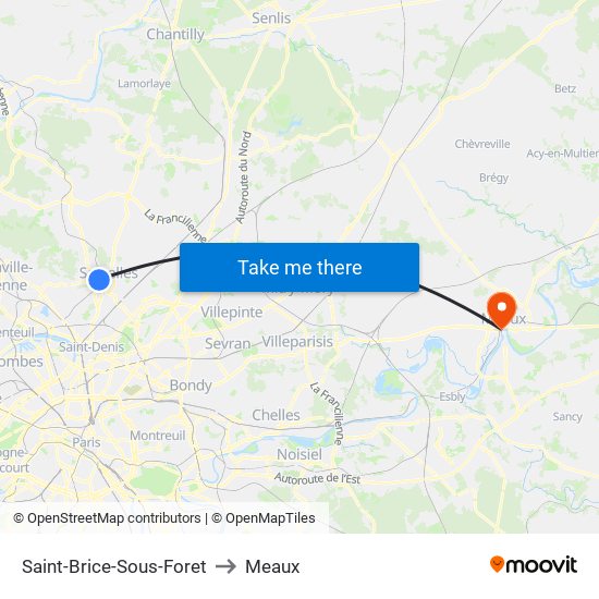 Saint-Brice-Sous-Foret to Meaux map