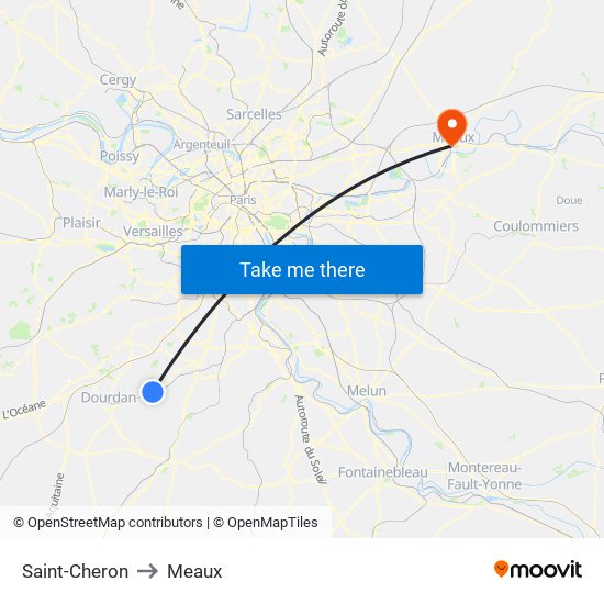 Saint-Cheron to Meaux map