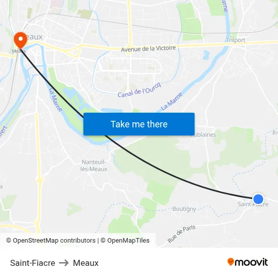 Saint-Fiacre to Meaux map