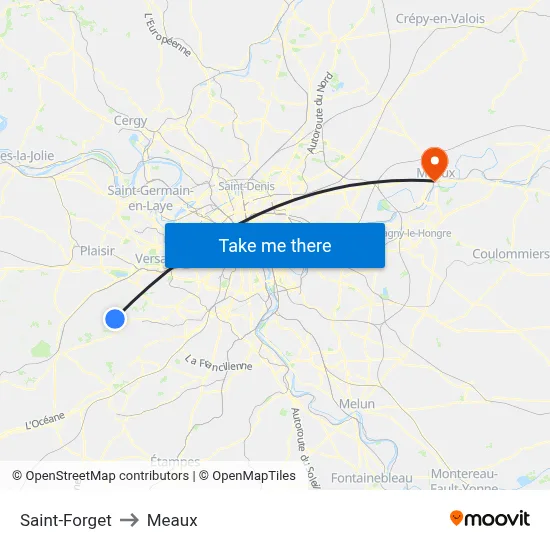 Saint-Forget to Meaux map