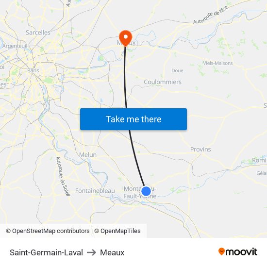 Saint-Germain-Laval to Meaux map