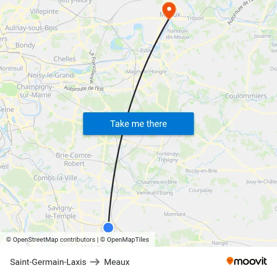 Saint-Germain-Laxis to Meaux map
