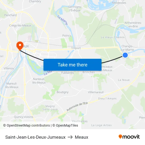 Saint-Jean-Les-Deux-Jumeaux to Meaux map