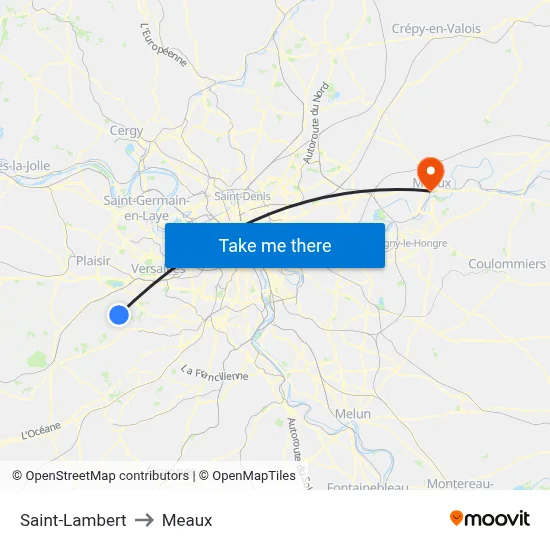 Saint-Lambert to Meaux map