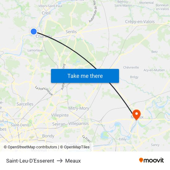 Saint-Leu-D'Esserent to Meaux map