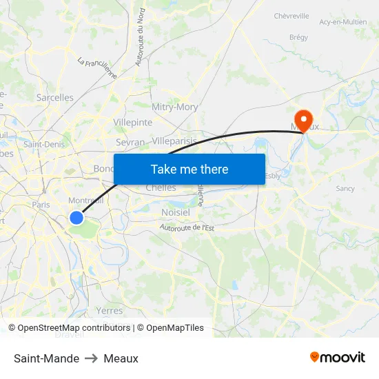Saint-Mande to Meaux map