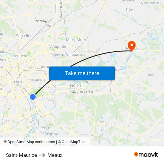 Saint-Maurice to Meaux map