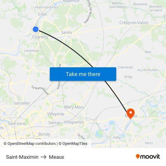 Saint-Maximin to Meaux map