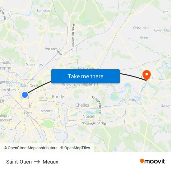 Saint-Ouen to Meaux map