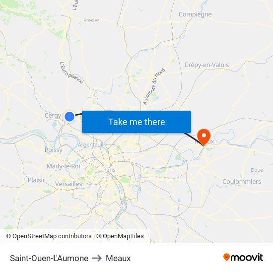 Saint-Ouen-L'Aumone to Meaux map