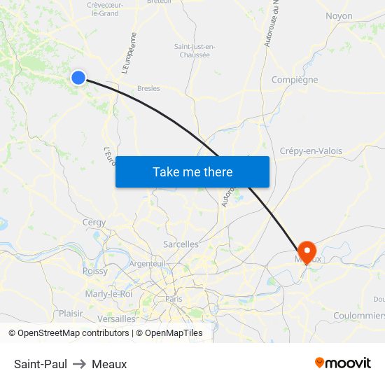 Saint-Paul to Meaux map