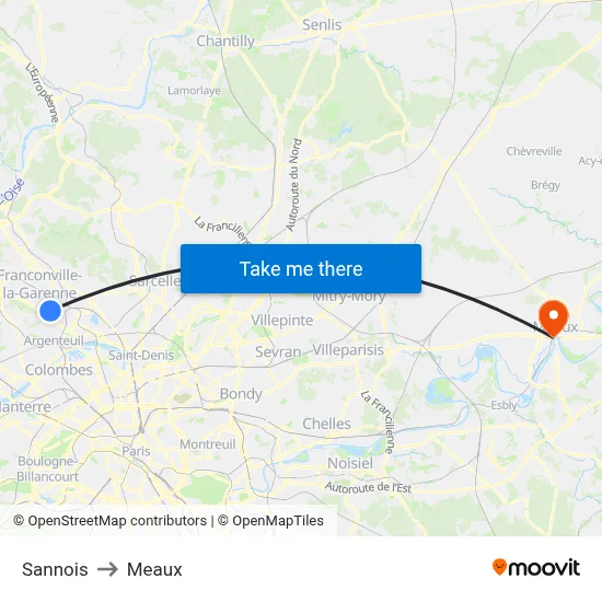 Sannois to Meaux map
