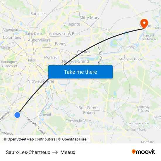 Saulx-Les-Chartreux to Meaux map